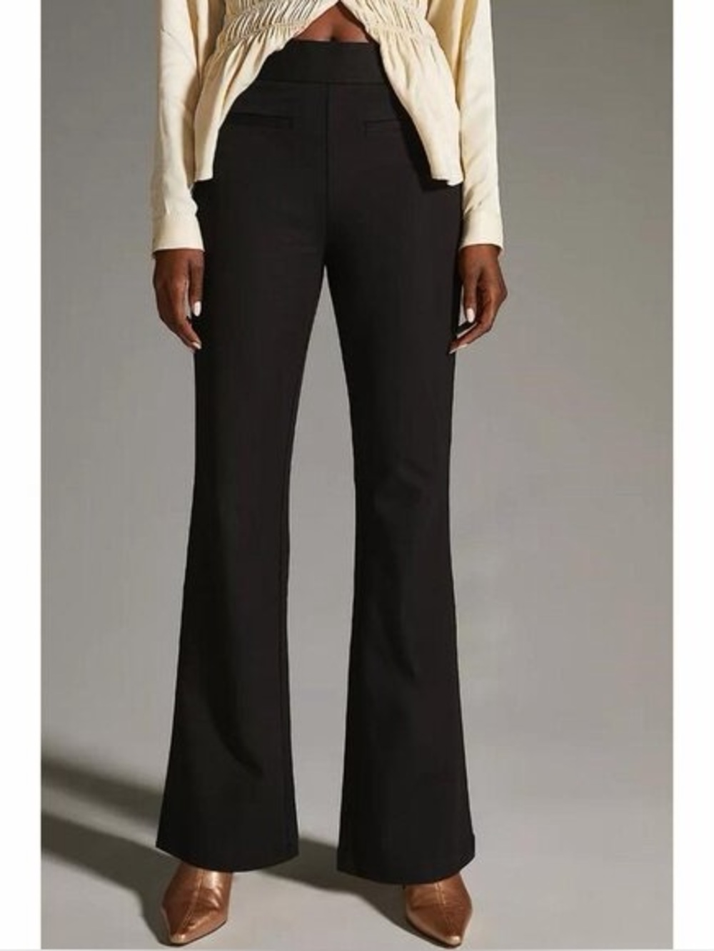 Anthropologie Maeve Black Slim Flare Trouser Pants Black Women’s Size 8